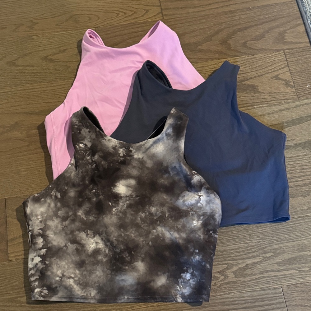 Athleta  Purpose Crop Sports Bra D-DD Set - Pink, grey/blue and Gray tie dye - M